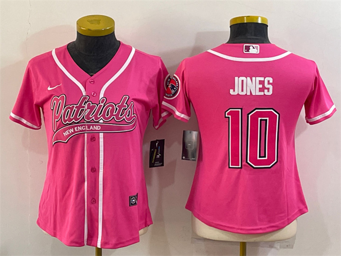 Women's New England Patriots #10 Mac Jones Pink With Patch Cool Base Stitched Baseball Jersey(Run Small) Women's New England Patriots #10 Mac Jones Pink With Patch Cool Base Stitched Baseball Jersey(Run Small)