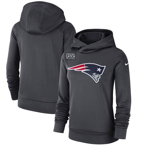 Women's New England Patriots Nike Anthracite Crucial Catch Performance Pullover Hoodie