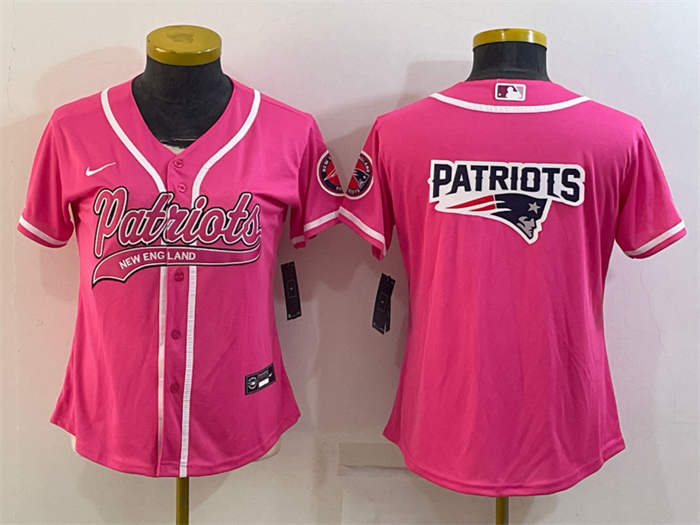 Women's New England Patriots Pink Team Big Logo With Patch Cool Base Stitched Baseball Jersey(Run Small) Women's New England Patriots Pink Team Big Logo With Patch Cool Base Stitched Baseball Jersey(Run Small)