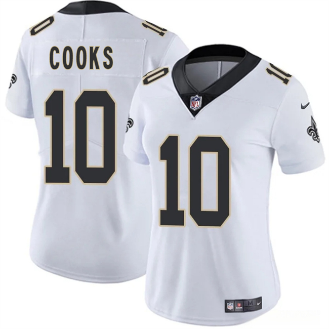 Women's New Orleans Saints #10 Brandin Cooks White 2025 Vapor Stitched Game Jersey(Run Small) Women's New Orleans Saints #10 Brandin Cooks White 2025 Vapor Stitched Game Jersey(Run Small)