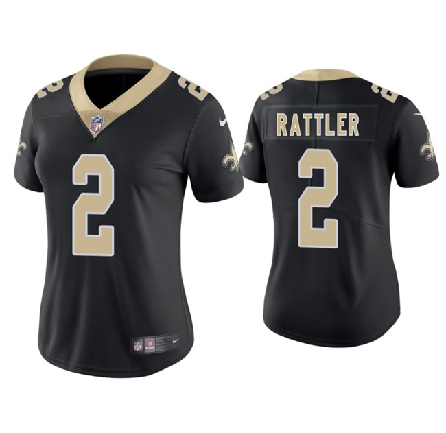 Women's New Orleans Saints #2 Spencer Rattler Black 2025 Vapor Stitched Game Jersey(Run Small) Women's New Orleans Saints #2 Spencer Rattler Black 2025 Vapor Stitched Game Jersey(Run Small)