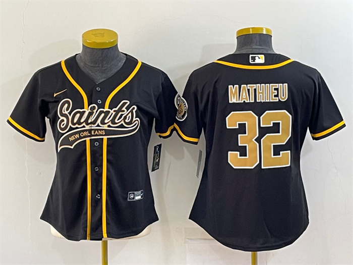 Women's New Orleans Saints #32 Tyrann Mathieu Black With Patch Cool Base Stitched Baseball Jersey(Run Small) Women's New Orleans Saints #32 Tyrann Mathieu Black With Patch Cool Base Stitched Baseball Jersey(Run Small)
