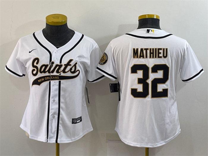 Women's New Orleans Saints #32 Tyrann Mathieu White With Patch Cool Base Stitched Baseball Jersey(Run Small) Women's New Orleans Saints #32 Tyrann Mathieu White With Patch Cool Base Stitched Baseball Jersey(Run Small)