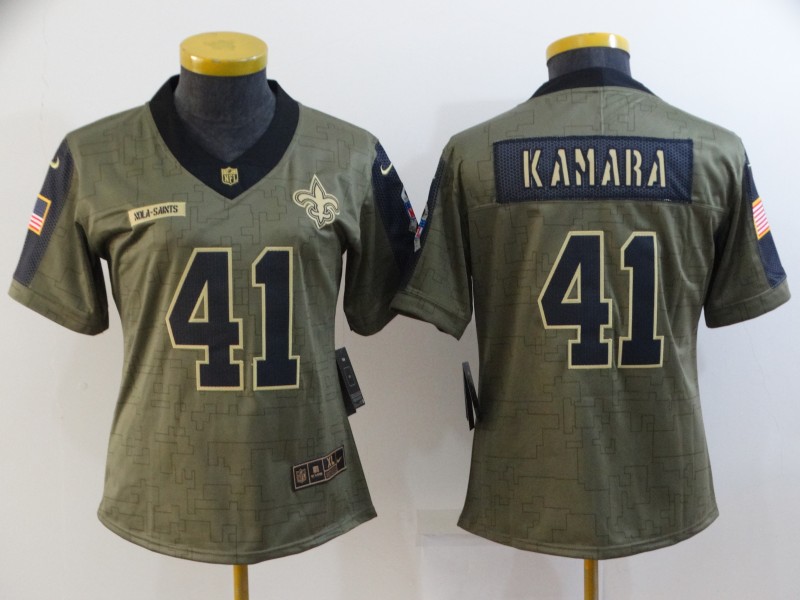 Women's New Orleans Saints #41 Alvin Kamara 2021 Olive Salute To Service Limited Stitched Jersey(Run Small) Women's New Orleans Saints #41 Alvin Kamara 2021 Olive Salute To Service Limited Stitched Jersey(Run Small)