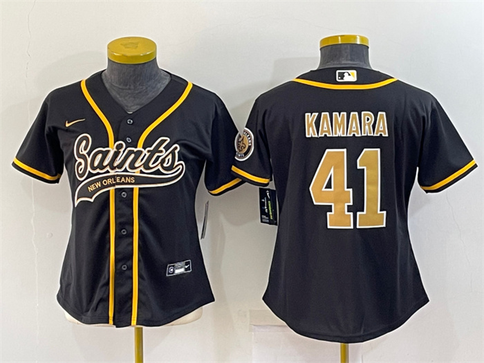 Women's New Orleans Saints #41 Alvin Kamara Black With Patch Cool Base Stitched Baseball Jersey(Run Small) Women's New Orleans Saints #41 Alvin Kamara Black With Patch Cool Base Stitched Baseball Jersey(Run Small)