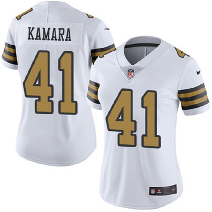 Women's New Orleans Saints #41 Alvin Kamara White Color Rush Limited Stitched Jersey Women's New Orleans Saints #41 Alvin Kamara White Color Rush Limited Stitched Jersey