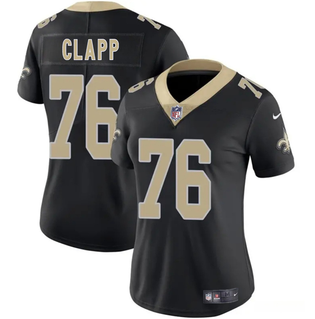 Women's New Orleans Saints #76 Will Clapp Black 2025 Vapor Stitched Game Jersey(Run Small) Women's New Orleans Saints #76 Will Clapp Black 2025 Vapor Stitched Game Jersey(Run Small)