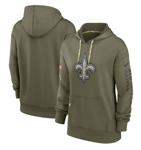 Women's New Orleans Saints 2022 Olive Salute To Service Therma Performance Pullover Hoodie(Run Small)