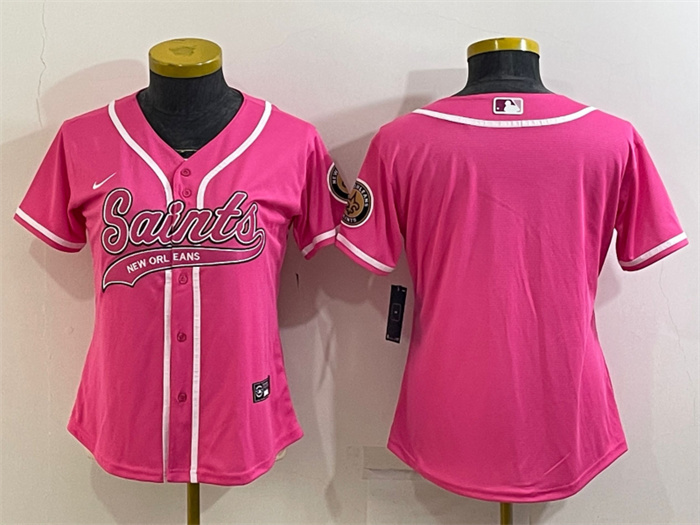 Women's New Orleans Saints Blank Pink With Patch Cool Base Stitched Baseball Jersey(Run Small) Women's New Orleans Saints Blank Pink With Patch Cool Base Stitched Baseball Jersey(Run Small)