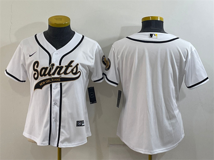 Women's New Orleans Saints Blank White With Patch Cool Base Stitched Baseball Jersey(Run Small) Women's New Orleans Saints Blank White With Patch Cool Base Stitched Baseball Jersey(Run Small)