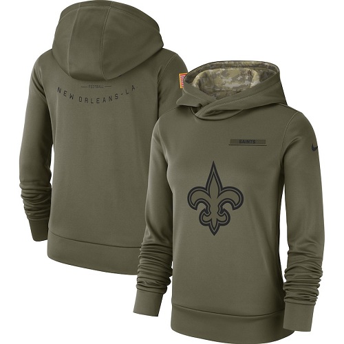 Women's New Orleans Saints Nike Olive Salute to Service Sideline Therma Performance Pullover Hoodie Women's New Orleans Saints Nike Olive Salute to Service Sideline Therma Performance Pullover Hoodie