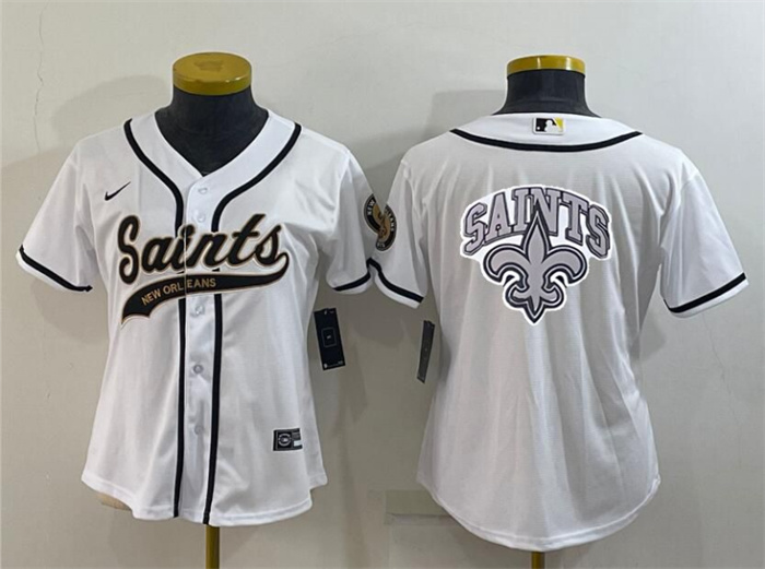 Women's New Orleans Saints White Team Big Logo With Patch Cool Base Stitched Baseball Jersey(Run Small) Women's New Orleans Saints White Team Big Logo With Patch Cool Base Stitched Baseball Jersey(Run Small)