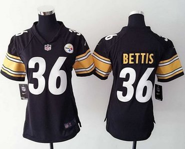 Women's New Steelers #36 Jerome Bettis Black Team Color NFL Elite Jersey