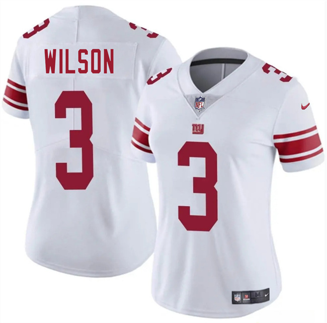 Women's New York Giants #3 Russell Wilson White 2025 Vapor Stitched Jersey(Run Small) Women's New York Giants #3 Russell Wilson White 2025 Vapor Stitched Jersey(Run Small)