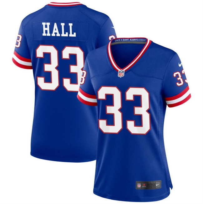 Women's New York Giants #33 Hassan Hall Blue Throwback Stitched Jersey(Run Small) Women's New York Giants #33 Hassan Hall Blue Throwback Stitched Jersey(Run Small)