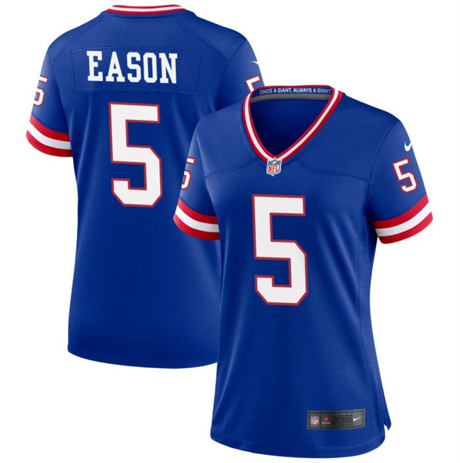 Women's New York Giants #5 Jacob Eason Blue Throwback Stitched Jersey(Run Small) Women's New York Giants #5 Jacob Eason Blue Throwback Stitched Jersey(Run Small)