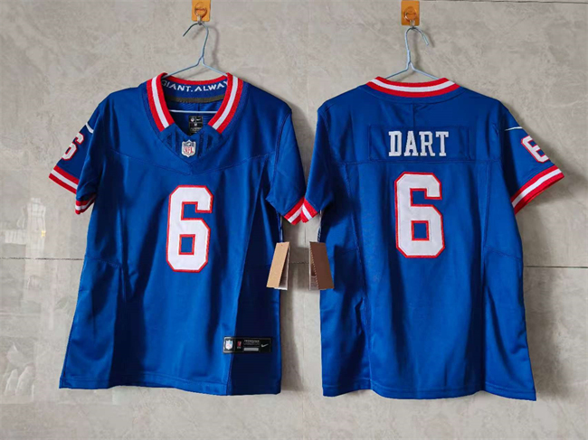 Women's New York Giants #6 Jaxson Dart Blue F.U.S.E. Throwback Stitched Jersey(Run Small) Women's New York Giants #6 Jaxson Dart Blue F.U.S.E. Throwback Stitched Jersey(Run Small)