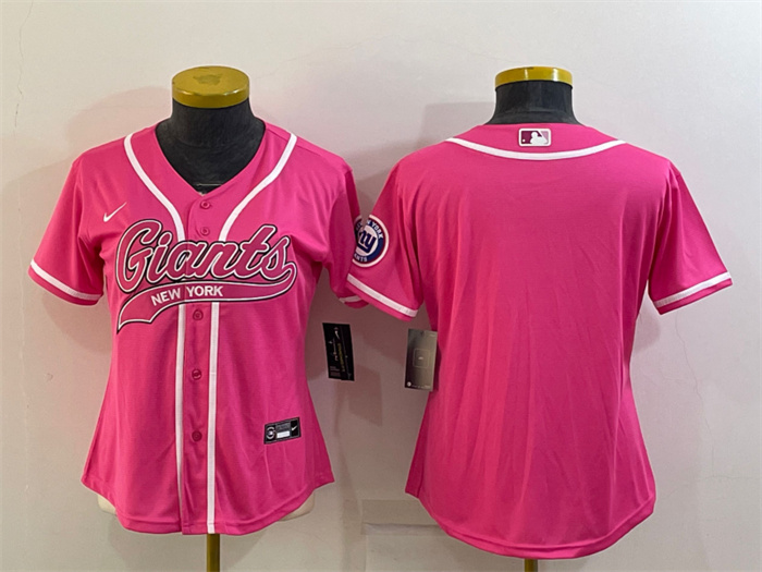 Women's New York Giants Blank Pink With Patch Cool Base Stitched Baseball Jersey(Run Small) Women's New York Giants Blank Pink With Patch Cool Base Stitched Baseball Jersey(Run Small)