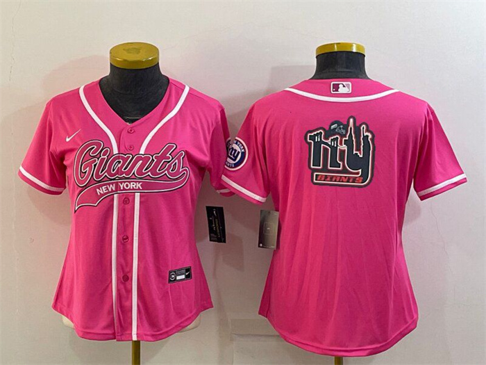 Women's New York Giants Pink Team Big Logo With Patch Cool Base Stitched Baseball Women's New York Giants Pink Team Big Logo With Patch Cool Base Stitched Baseball