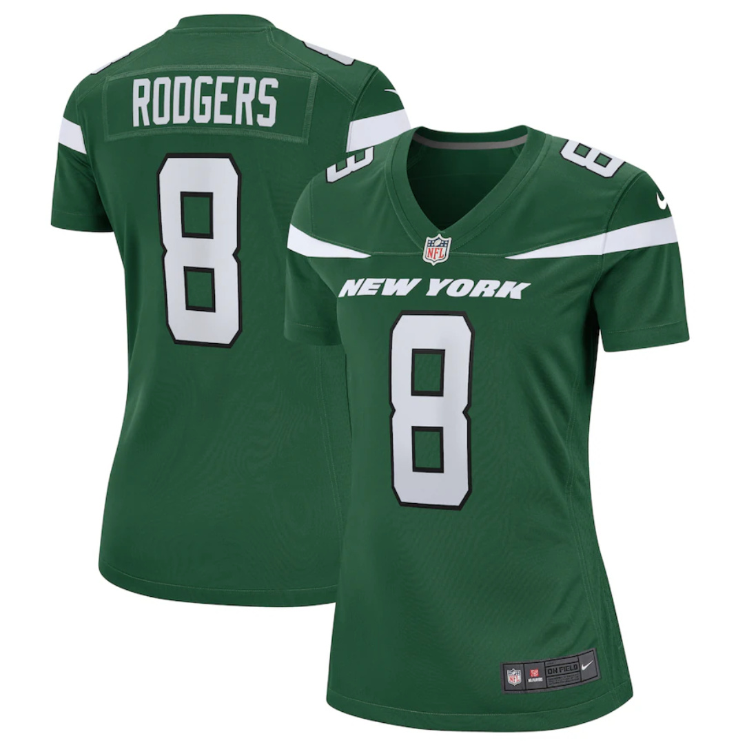 Women's New York Jets #8 Aaron Rodgers Green Stitched Game Football Jersey(Run Small) Women's New York Jets #8 Aaron Rodgers Green Stitched Game Football Jersey(Run Small)