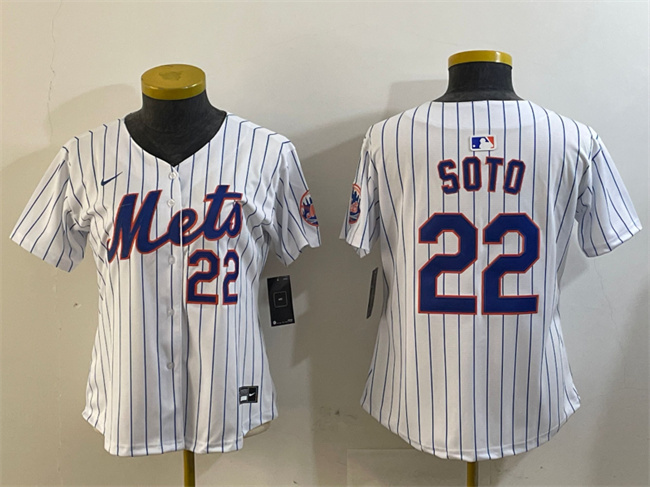 Women's New York Mets #22 Juan Soto White 2024 Home Limited Stitched Baseball Jersey(Run Small) Women's New York Mets #22 Juan Soto White 2024 Home Limited Stitched Baseball Jersey(Run Small)
