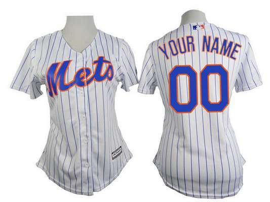 Women's New York Mets Customized White Pinstripe Jersey Women's New York Mets Customized White Pinstripe Jersey