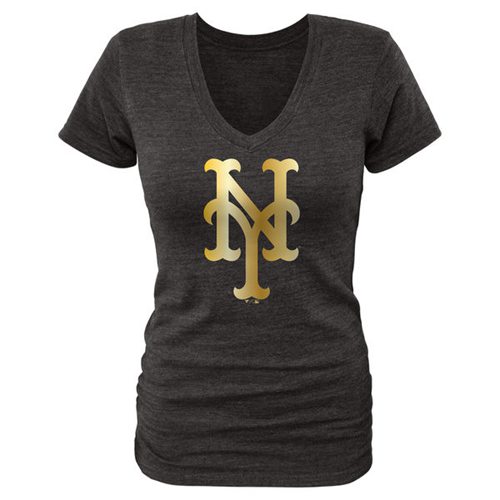Women's New York Mets Fanatics Apparel Gold Collection V-Neck Tri-Blend T-Shirt Black Women's New York Mets Fanatics Apparel Gold Collection V-Neck Tri-Blend T-Shirt Black