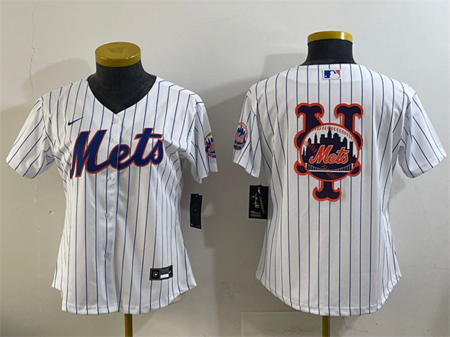 Women's New York Mets Team Big Logo White Cool Base Stitched Baseball Jersey(Run Small) Women's New York Mets Team Big Logo White Cool Base Stitched Baseball Jersey(Run Small)