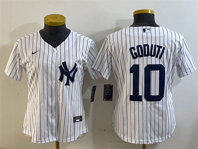 Women's New York Yankees #10 Goduti White Cool Base Stitched Baseball Jersey(Run Small)