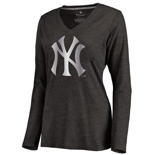 Women's New York Yankees Platinum Collection Long Sleeve V-Neck Tri-Blend T-Shirt Black Women's New York Yankees Platinum Collection Long Sleeve V-Neck Tri-Blend T-Shirt Black