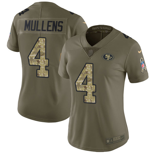 Women's Nike 49ers #4 Nick Mullens Olive Camo Women's Stitched NFL Limited 2017 Salute to Service Jersey