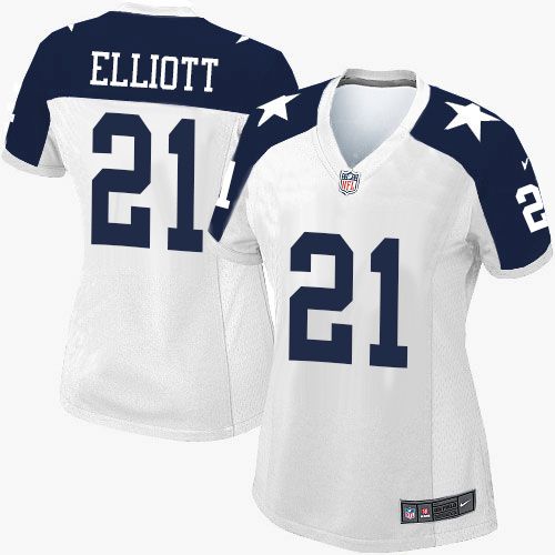 Women's Nike Cowboys #21 Ezekiel Elliott White Thanksgiving Stitched NFL Throwback Elite Jersey