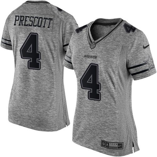 Women's Nike Cowboys #4 Dak Prescott Gray Stitched NFL Limited Gridiron Gray Jersey