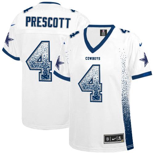 Women's Nike Cowboys #4 Dak Prescott White Stitched NFL Elite Drift Fashion Jersey
