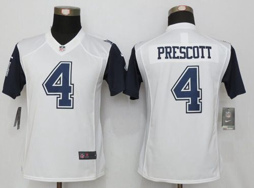 Women's Nike Cowboys #4 Dak Prescott White Stitched NFL Limited Rush Jersey