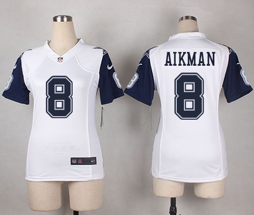 Women's Nike Cowboys #8 Troy Aikman White  Stitched NFL Elite Rush Jersey