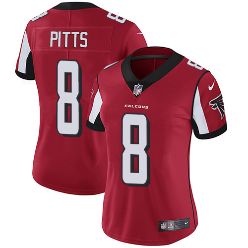 Women's Nike Falcons #8 Kyle Pitts Red Team Color Women's Stitched NFL Vapor Untouchable Limited Jersey Women's Nike Falcons #8 Kyle Pitts Red Team Color Women's Stitched NFL Vapor Untouchable Limited Jersey