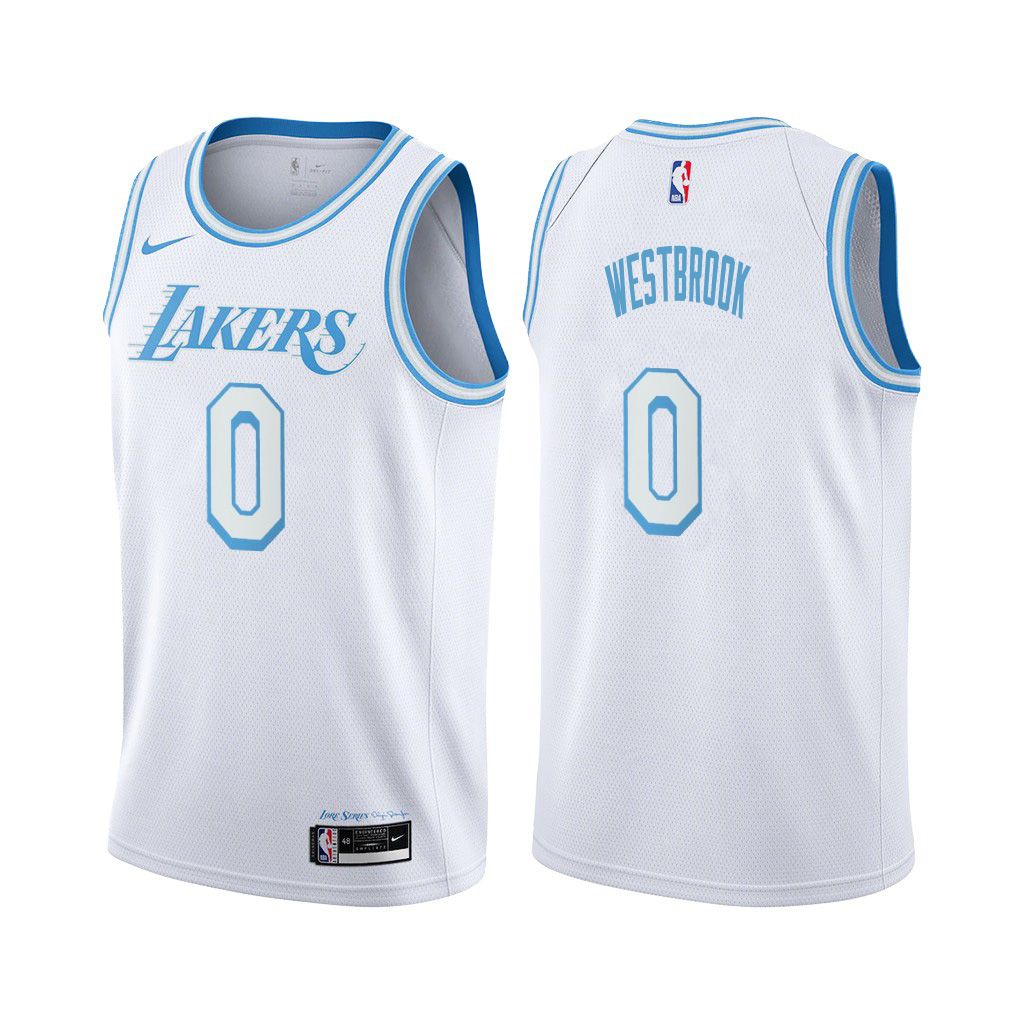 Women's Nike Lakers #0 Russell Westbrook Women's White NBA Swingman 2020-21 City Edition Jersey Women's Nike Lakers #0 Russell Westbrook Women's White NBA Swingman 2020-21 City Edition Jersey