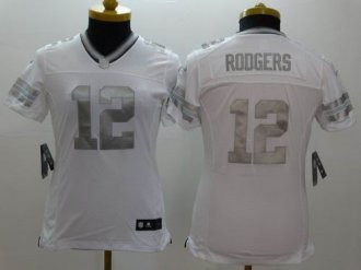 Women's Nike Packers #12 Aaron Rodgers White NFL Limited Platinum Jersey