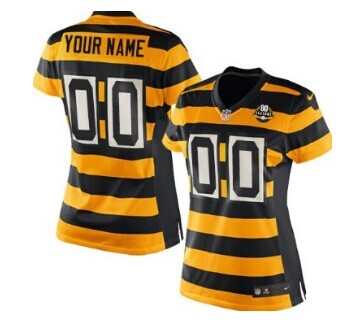 Women's Nike Pittsburgh Steelers Customized Yellow With Black Throwback 80TH Jersey