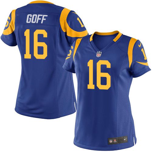 Women's Nike Rams #16 Jared Goff Royal Blue Alternate Stitched NFL Elite Jersey