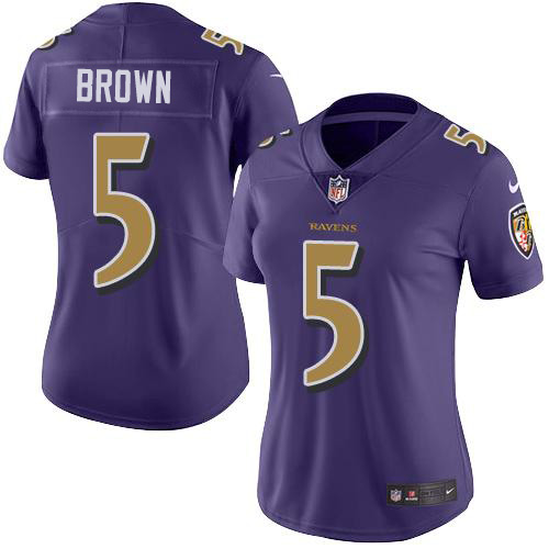 Women's Nike Ravens #5 Marquise Brown Purple Women's Stitched NFL Limited Rush Jersey Women's Nike Ravens #5 Marquise Brown Purple Women's Stitched NFL Limited Rush Jersey