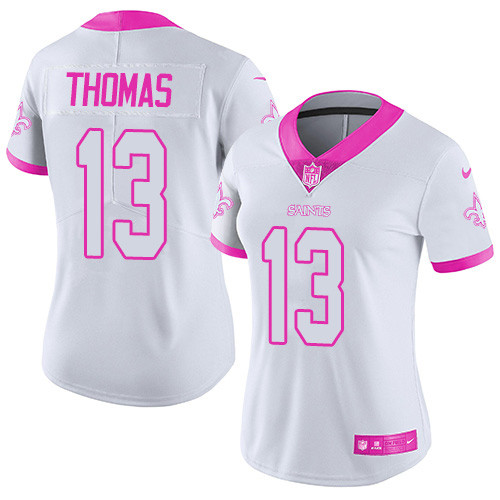 Women's Nike Saints #13 Michael Thomas Pink White NFL Rush Jersey