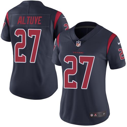 Women's Nike Texans #27 Jose Altuve Navy Blue Stitched NFL Limited Rush Jersey