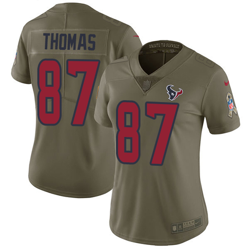 Women's Nike Texans #87 Demaryius Thomas Olive Women's Stitched NFL Limited 2017 Salute to Service Jersey