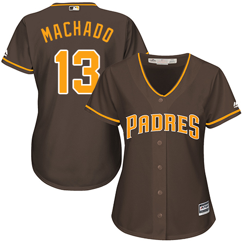 Women's Padres #13 Manny Machado Brown Alternate Women's Stitched Baseball Jersey