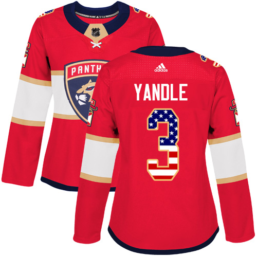 Women's Panthers #3 Keith Yandle Red Home Authentic USA Flag Women's Stitched Hockey Jersey Women's Panthers #3 Keith Yandle Red Home Authentic USA Flag Women's Stitched Hockey Jersey