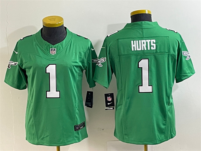 Women's Philadelphia Eagles #1 Jalen Hurts Green 2023 F.U.S.E. Stitched Football Jersey(Run Small) Women's Philadelphia Eagles #1 Jalen Hurts Green 2023 F.U.S.E. Stitched Football Jersey(Run Small)