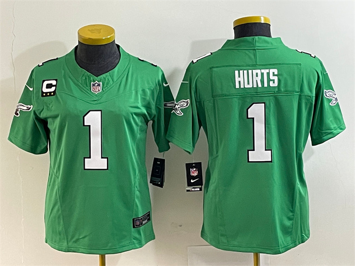 Women's Philadelphia Eagles #1 Jalen Hurts Green 2023 F.U.S.E. With C Patch Stitched Football Jersey(Run Small) Women's Philadelphia Eagles #1 Jalen Hurts Green 2023 F.U.S.E. With C Patch Stitched Football Jersey(Run Small)