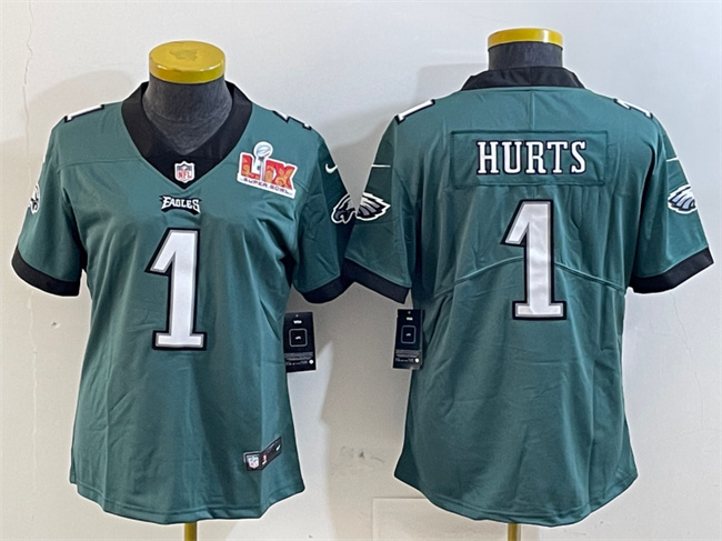 Women's Philadelphia Eagles #1 Jalen Hurts Green 2025 Super Bowl LIX Patch Vapor Untouchable Limited Stitched Football Jersey(Run Small) Women's Philadelphia Eagles #1 Jalen Hurts Green 2025 Super Bowl LIX Patch Vapor Untouchable Limited Stitched Football Jersey(Run Small)